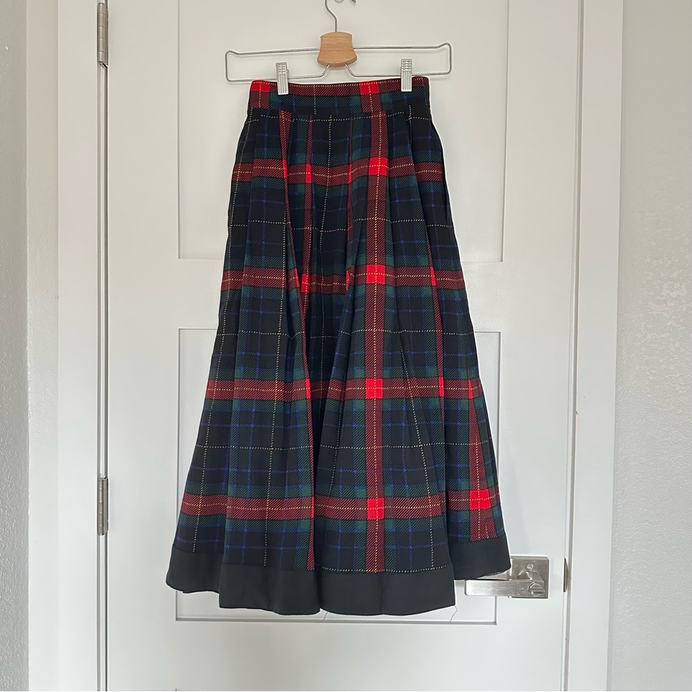 Vintage Holiday red plaid full circle skirt XS wool a line marthas collection